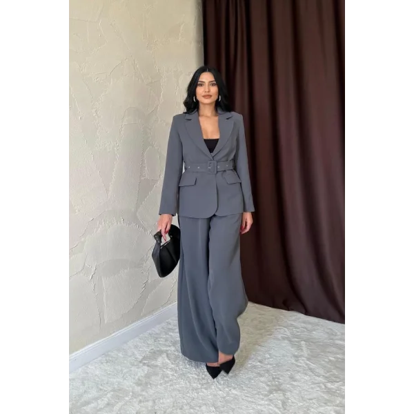 Füme Cep Kapaklı Ve Kemerli Ceket