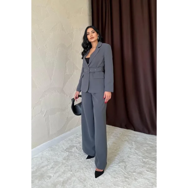 Füme Cep Kapaklı Ve Kemerli Ceket