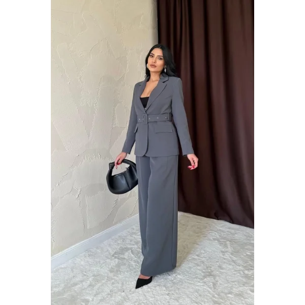 Füme Cep Kapaklı Ve Kemerli Ceket