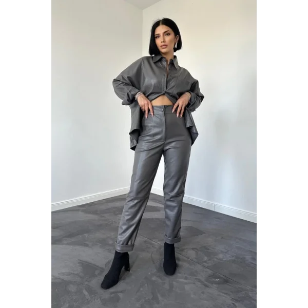 Füme Deri Gömlek Ve Pantolon Takım