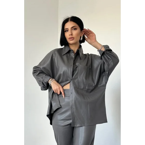 Füme Deri Gömlek Ve Pantolon Takım