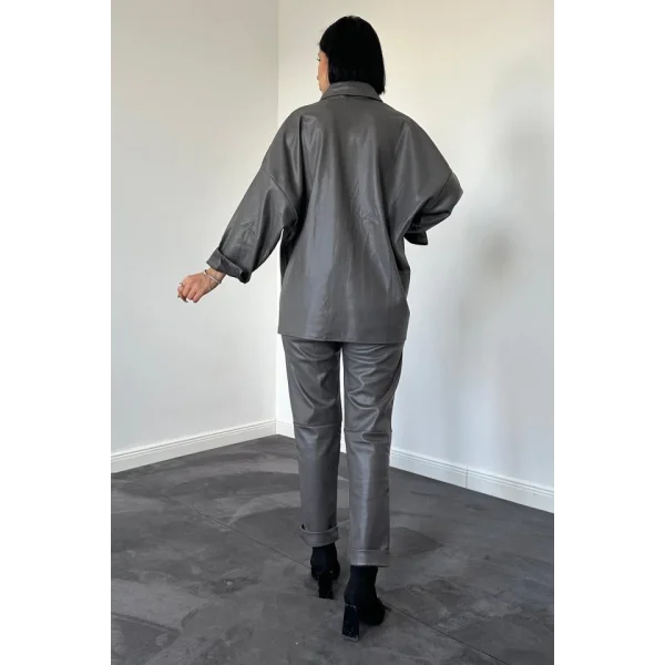 Füme Deri Gömlek Ve Pantolon Takım