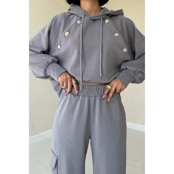 Füme Kapüşonlu Sweatshirt Ve Kargo Pantolon Takım