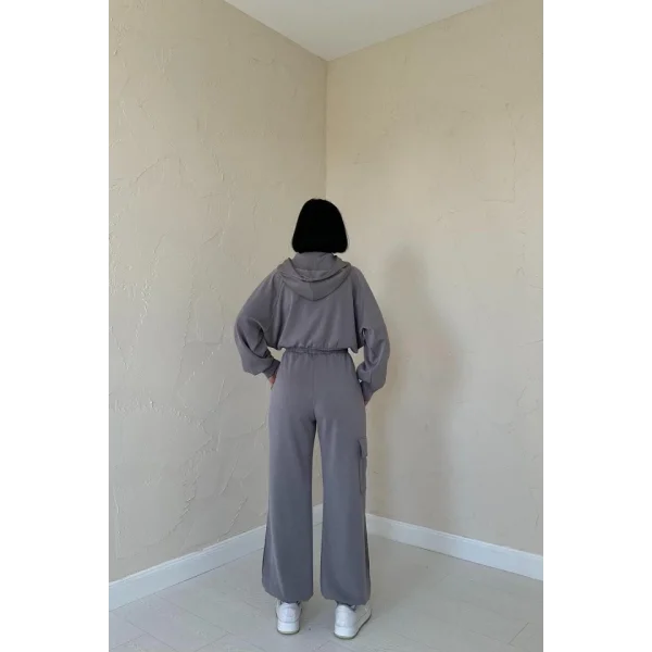 Füme Kapüşonlu Sweatshirt Ve Kargo Pantolon Takım