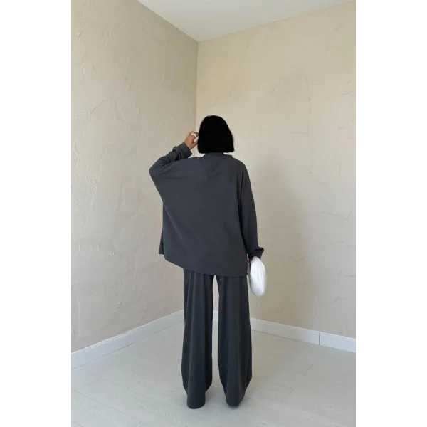 Füme Klasik Fitilli Kazak Ve Pantolon Takım