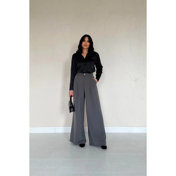 Füme Pileli Comfort Pantolon