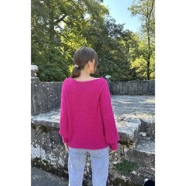 Fuşya Baklava Desenli Triko Kazak