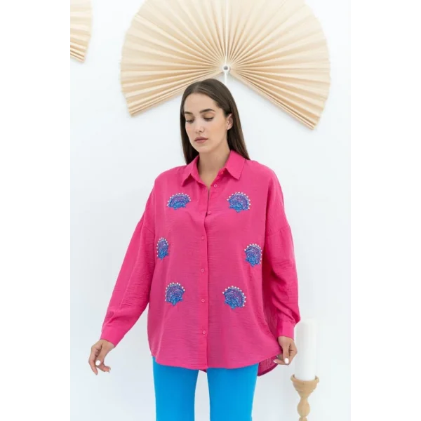 Fuşya Deniz Kabuk Desenli Gömlek