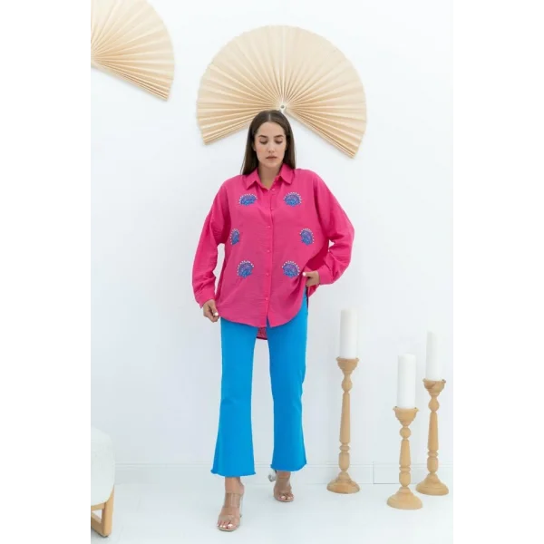 Fuşya Deniz Kabuk Desenli Gömlek