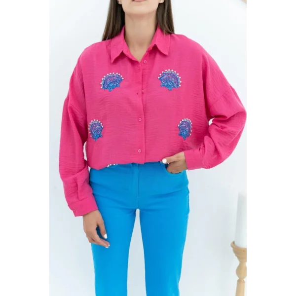 Fuşya Deniz Kabuk Desenli Gömlek