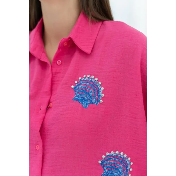 Fuşya Deniz Kabuk Desenli Gömlek