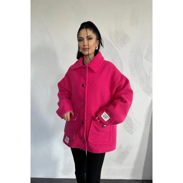 Fuşya Etiketli Pile Detaylı Ceket