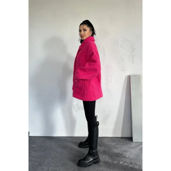 Fuşya Etiketli Pile Detaylı Ceket