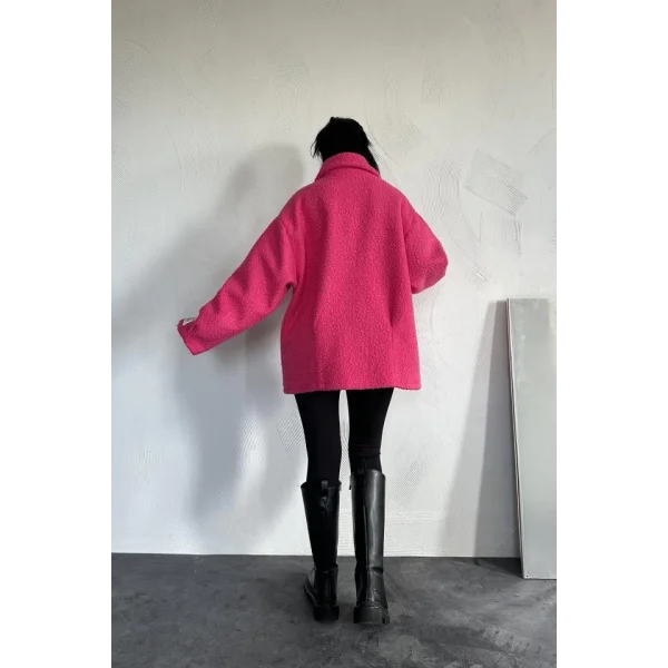 Fuşya Etiketli Pile Detaylı Ceket