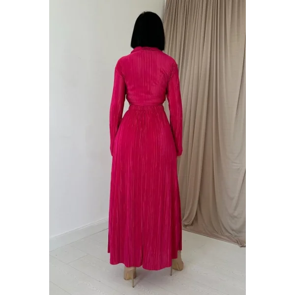 Fuşya Fitilli Gömlek Ve Uzun Etek Takım