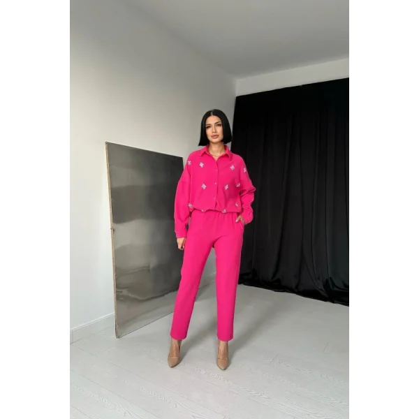 Fuşya Gömleği Taşlı Fitilli Takım