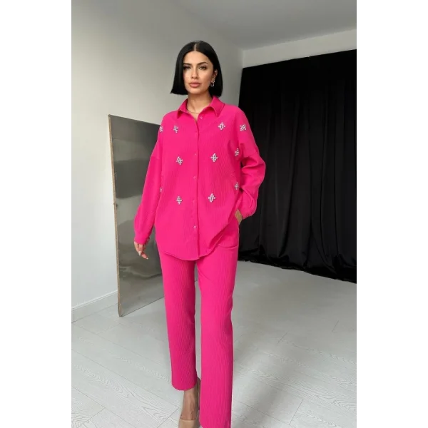 Fuşya Gömleği Taşlı Fitilli Takım