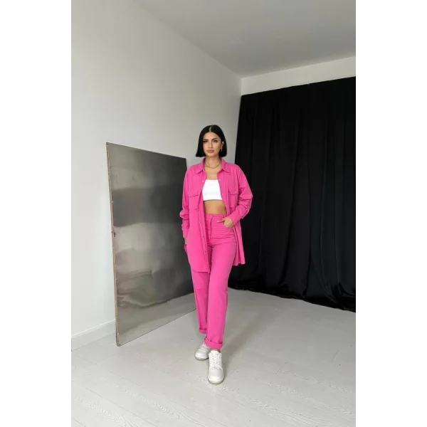 Fuşya Gömlek Ve Çıtçıtlı Pantolon Takım