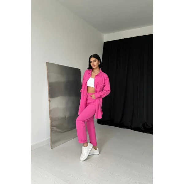 Fuşya Gömlek Ve Çıtçıtlı Pantolon Takım