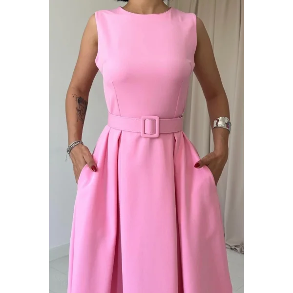 Fuşya Halter Yaka Kloş Elbise