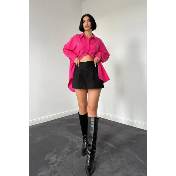 Fuşya Klasik Kalıp El İşlemeli Gömlek