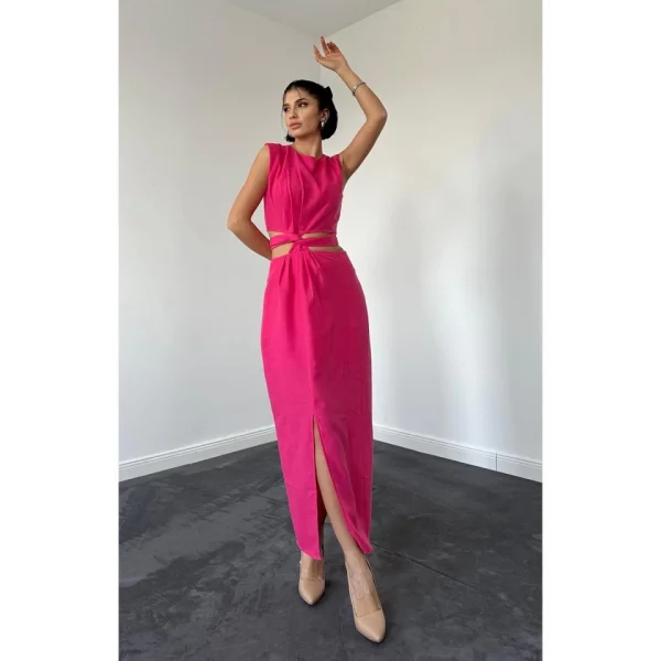 Fuşya Kuşaklı Crop Ve Etek Takım