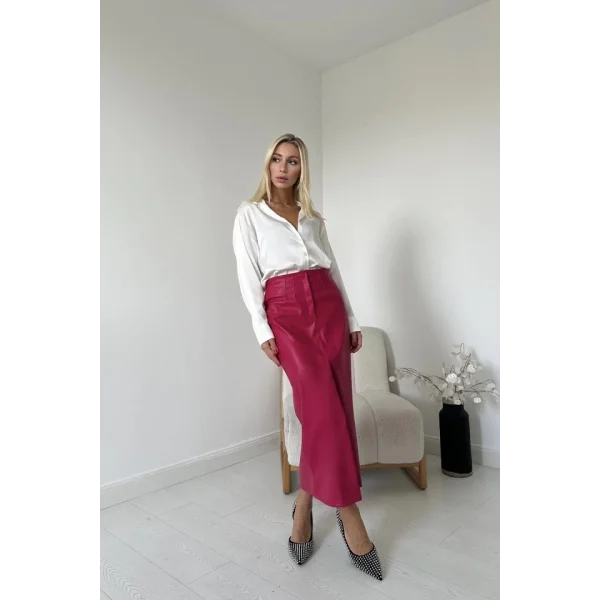 Fuşya Yırtmaçlı Süs Patlı Etek