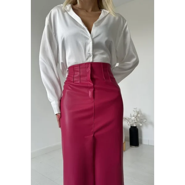 Fuşya Yırtmaçlı Süs Patlı Etek