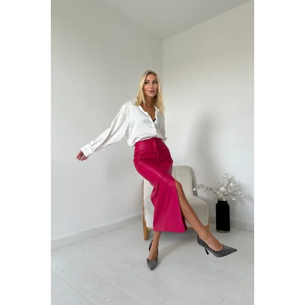 Fuşya Yırtmaçlı Süs Patlı Etek