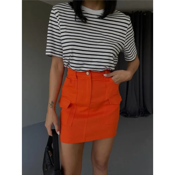 GABARDİN KIA ETEK CEP DETAYI  Turuncu