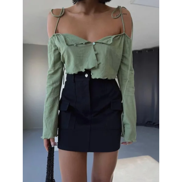 GABARDİN KISA ETEK CEP DETAYLI - Siyah