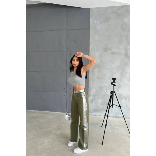 GABARDİN PALAZZO PANTOLON - Haki