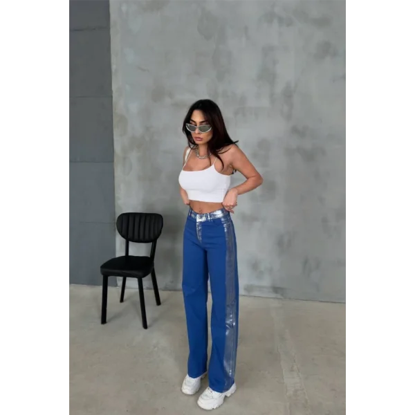 GABARDİN PALAZZO PANTOLON  Mavi