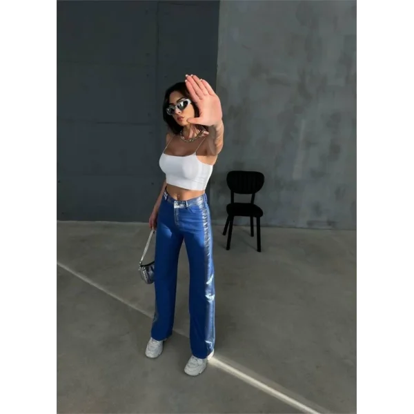 GABARDİN PALAZZO PANTOLON  Mavi