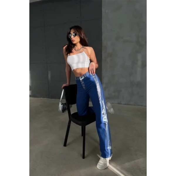 GABARDİN PALAZZO PANTOLON  Mavi