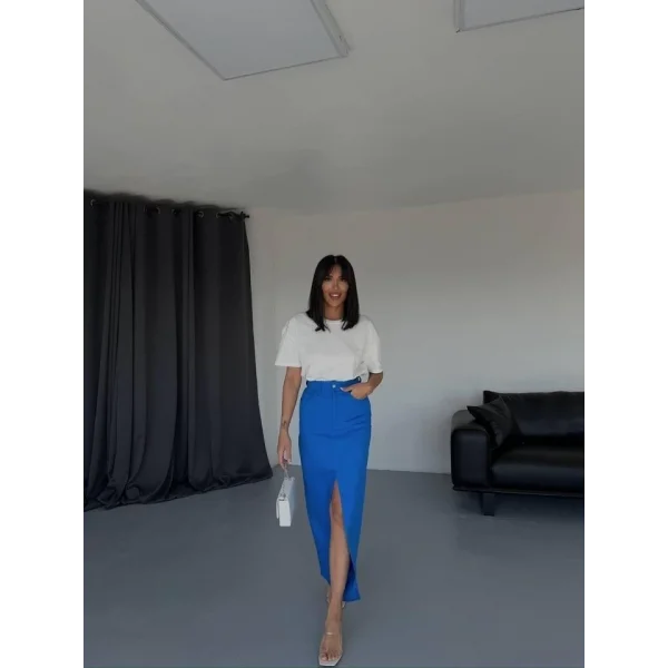 GABARDİN UZUN ÖNDEN YIRTAÇI ETEK  aks