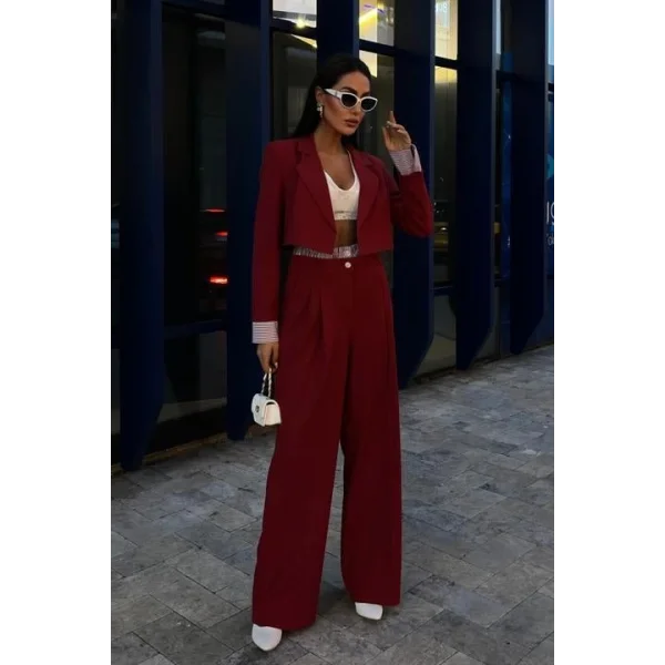 Garni Detaylı Crop Ceketli Takım 10075