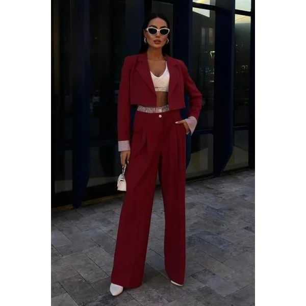 Garni Detaylı Crop Ceketli Takım 10075