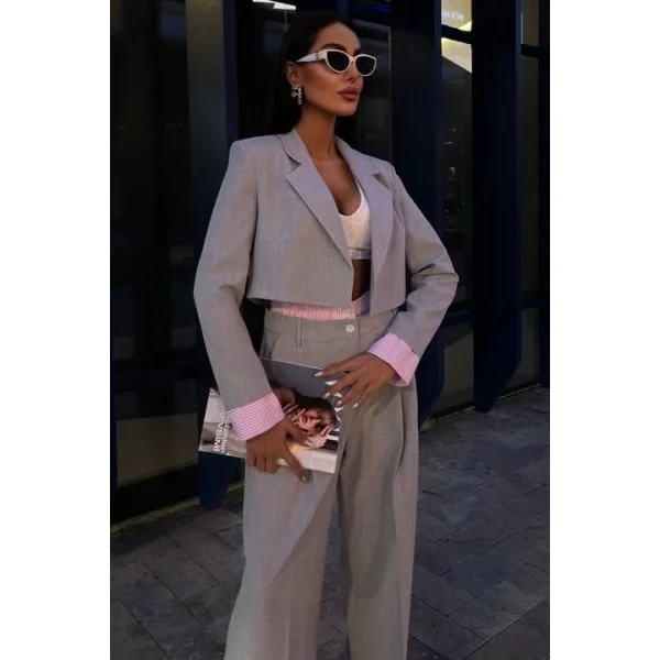 Garni Detaylı Crop Ceketli Takım 10075