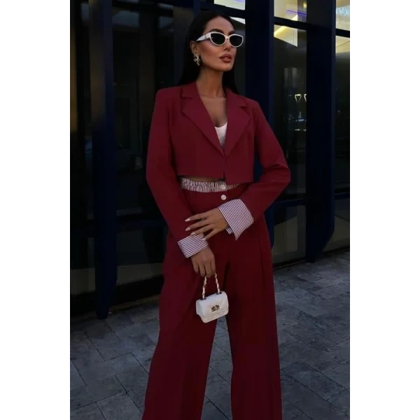 Garni Detaylı Crop Ceketli Takım 10075