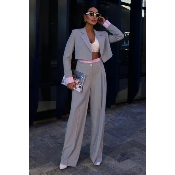 Garni Detaylı Crop Ceketli Takım 10075