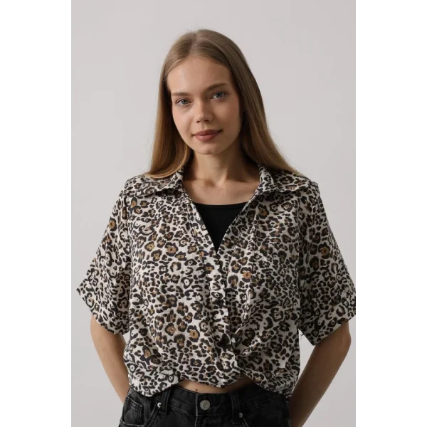 Garnili Leopar Desen Gömlek - Leopar