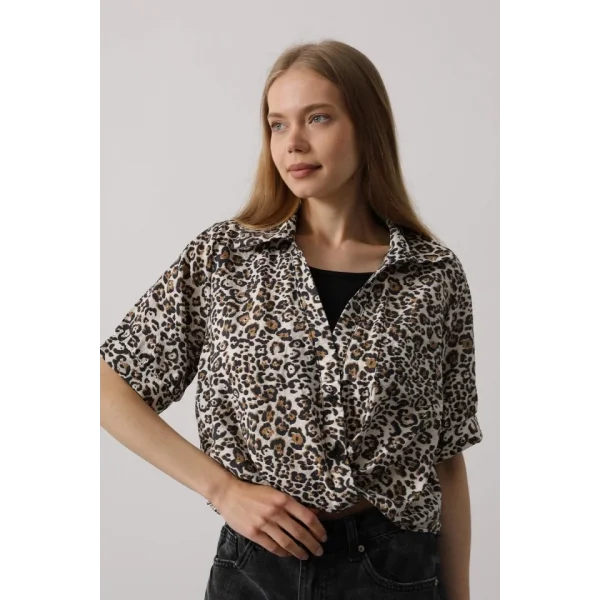 Garnili Leopar Desen Gömlek - Leopar