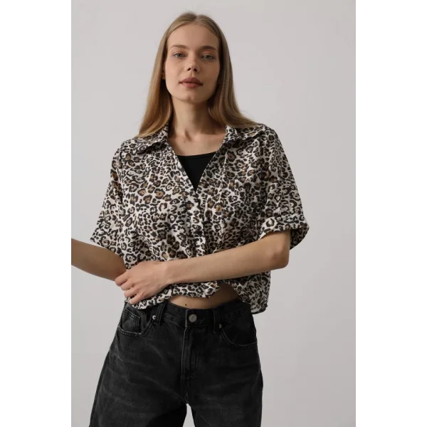 Garnili Leopar Desen Gömlek - Leopar