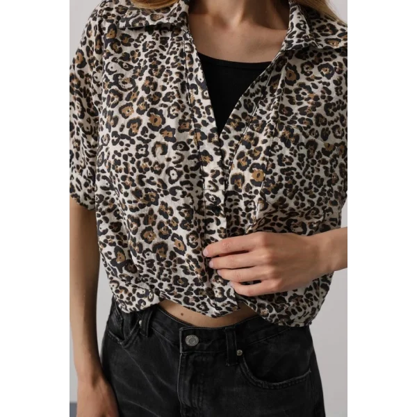 Garnili Leopar Desen Gömlek - Leopar