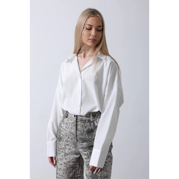 Geniş anşet Detaylı Gömlek  Beyaz