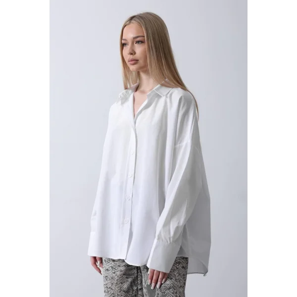 Geniş anşet Detaylı Gömlek  Beyaz