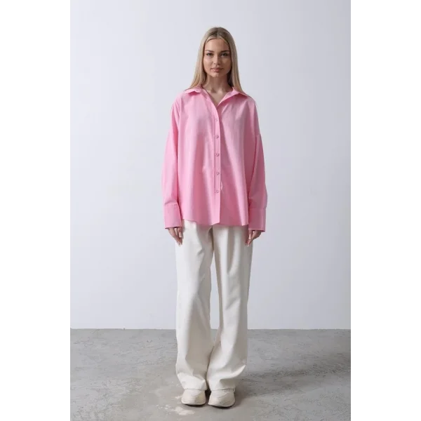 Geniş anşet Detaylı Gömlek  Şeker Pembe