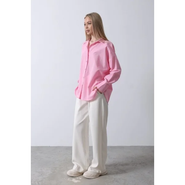 Geniş anşet Detaylı Gömlek  Şeker Pembe