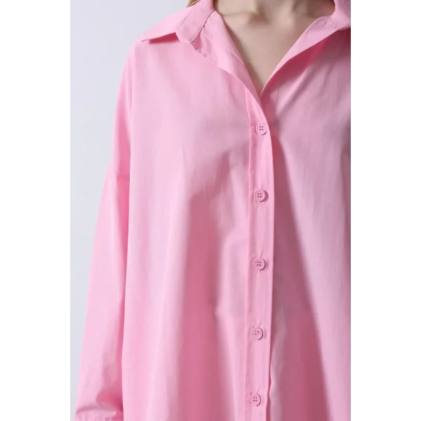 Geniş anşet Detaylı Gömlek  Şeker Pembe